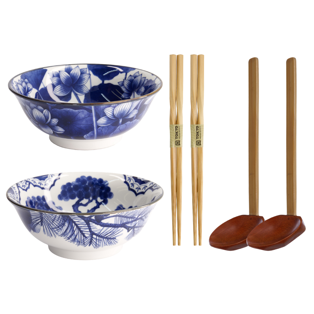 Wa ramen gævesæt, Blue/White - 6 dele